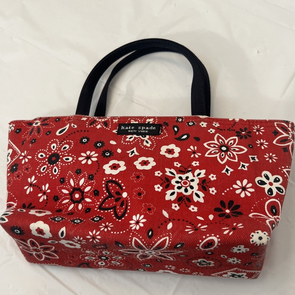 Kate Spade New York Purse Small 11 X 6.5 Bandana Print Red Black White Canvas